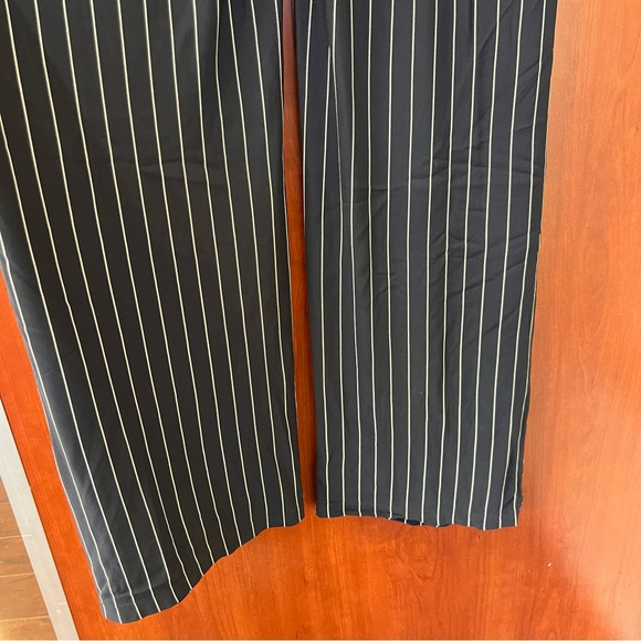 Armani Exchange Size Large Pants Fold Over Waist Wide Leg Navy Blue Stripped New - Picture 7 of 13